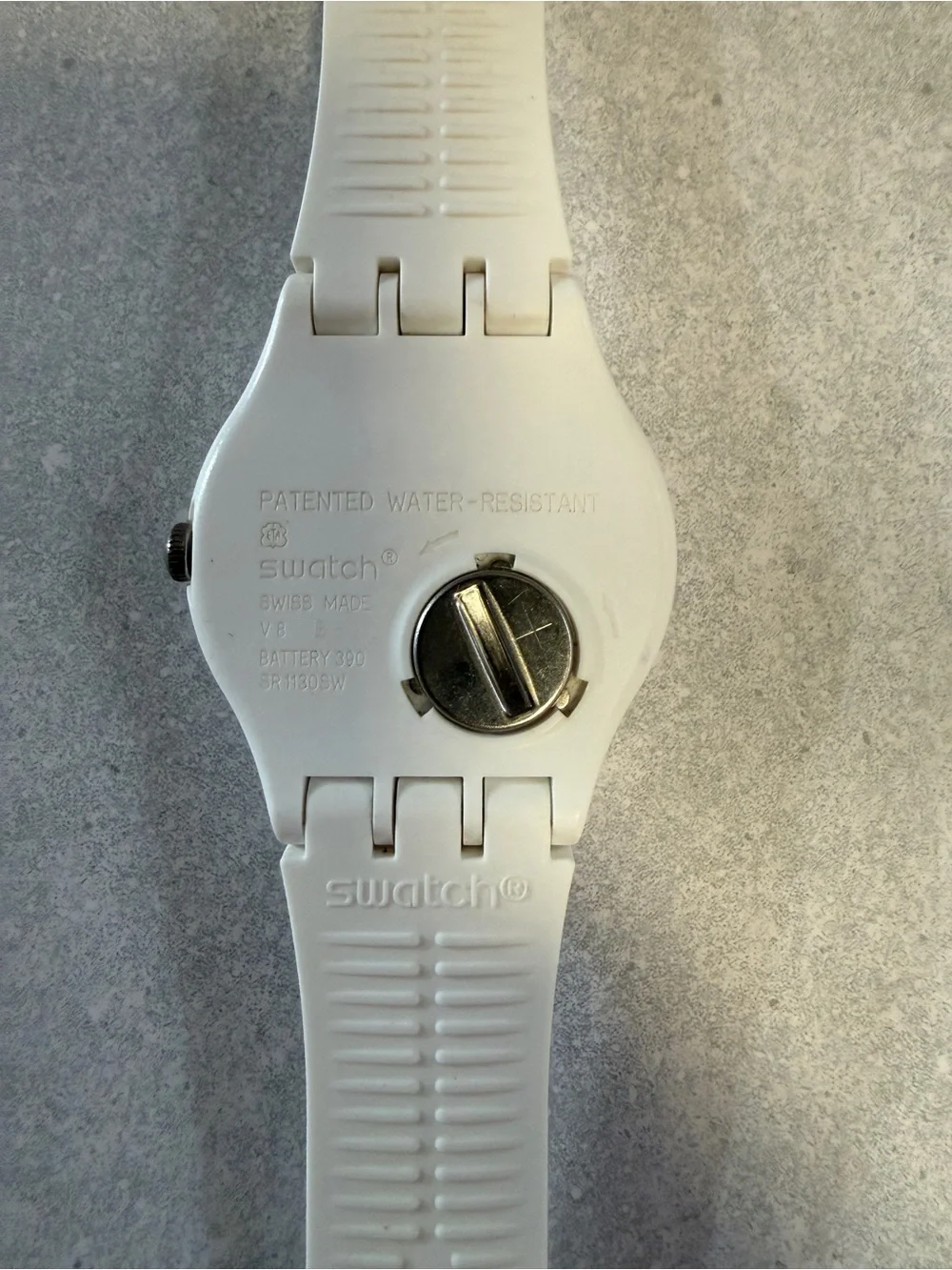 Swatch White Silicone Watch with Red Heart Accent